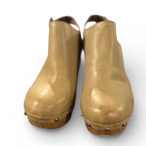 KORKS Tan Leather Wood Clog Slingback Heeled Ankle Boots Women Size 8